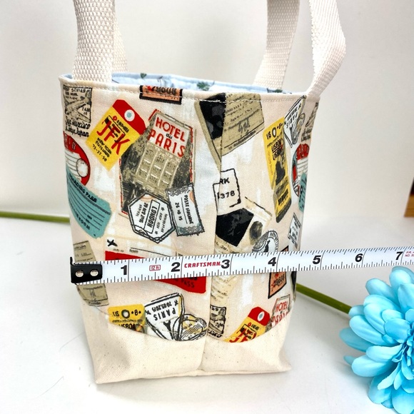 Cute travel cotton fabric tote bag NEW! Fully lined with webbing straps - Picture 3 of 12
